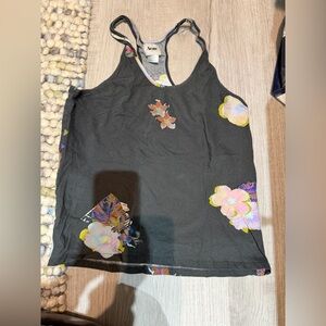 Acne Black Tank Top with Colorful Floral Design